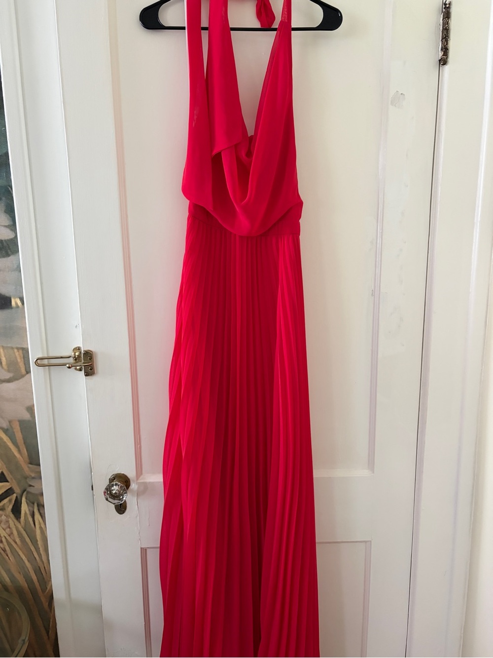 Betsy & Adam Red/Coral Halter Pleated Chiffon Dress